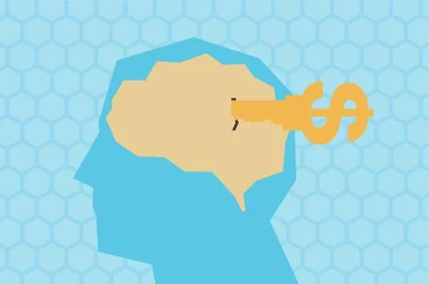 Human brain and dollar key, intelligent development and financial economy Illustrazione stock