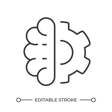 Human brain and gear linear icon Stock Illustration