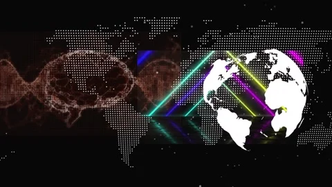 Human brain and globe spinning over world map against black background Stock Footage 199357797