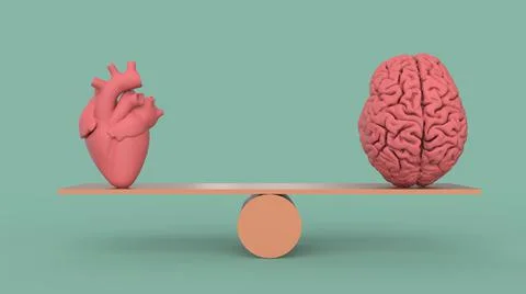 Human brain and heart concept 3d image Stock Illustration