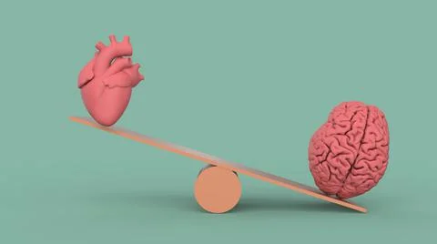 Human brain and heart concept 3d image Stock Illustration