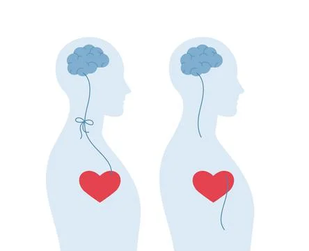 Human brain and heart shape connected with line symbol Stock Illustration