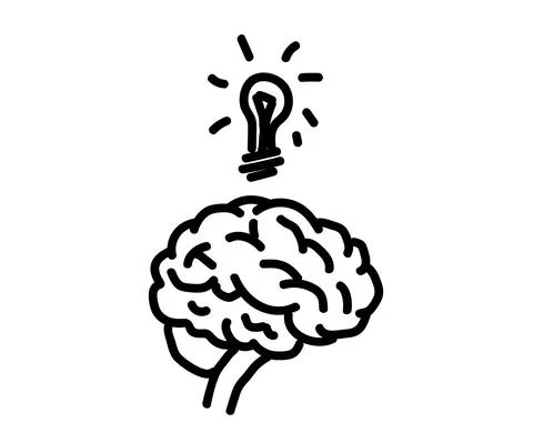 Human brain and light bulb on a white background. Sketch. Idea. Stock Illustration