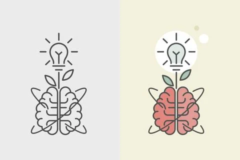 Human brain and light bulb icon Stock Illustration