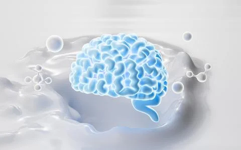 Human brain and molecules, The concept of medical health, 3d rendering. Stock Photos