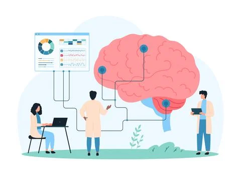 Human brain and nervous system, neuroscience disease research, diagnosis by Stock Illustration