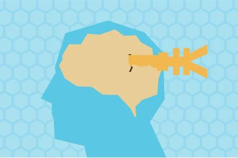 Human brain and RMB key, intelligent development and financial economy Stock Illustration