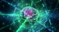 Human brain (with animated computer grid inside) in cyberspace. 4k or 4k+ Resolution