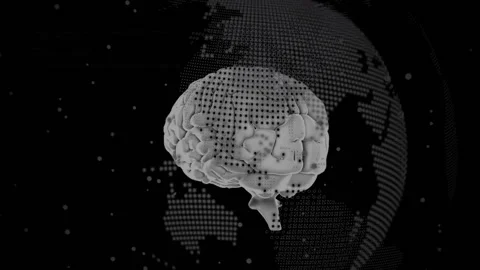 Human brain animation over digital world map with binary code Stock Footage 306507383