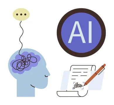 Human Brain, Artificial Intelligence, and Automation in Writing and Decision Illustrazione stock