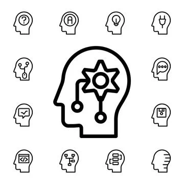 Human, brain, artificial, intelligence flat vector icon in mind process pack Illustrazione stock