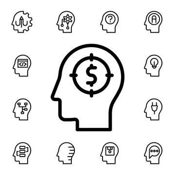 Human, brain, banking, dollar flat vector icon in mind process pack Stock Illustration