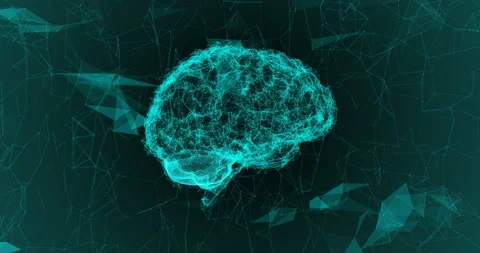 Human brain being formed by revolving particles. Plexus structure evolving Stock Footage 108528395