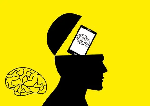 Human brain being replaced by a smart phone Stock Illustration