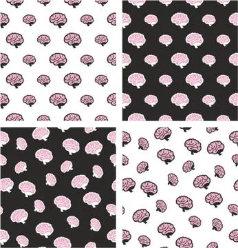 Human Brain Big &amp; Small Aligned &amp; Random Seamless Pattern Pink Color Set Stock Illustration