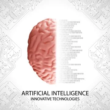 A human brain with binary lines on a gray background Stock Photos