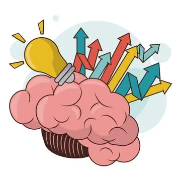 Human brain bulb light arrow development success Stock Illustration