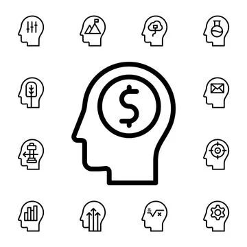 Human, brain, business flat vector icon in mind process pack Illustrazione stock