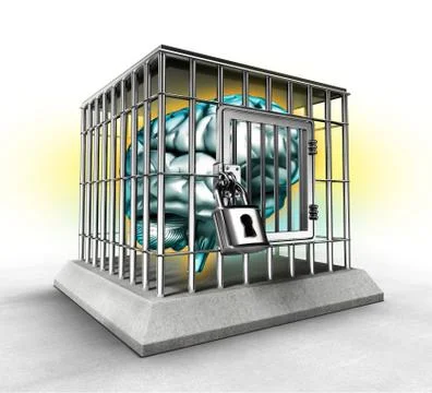 Human brain in a cage Stock Illustration