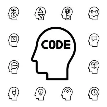 Human, brain, cede, coding flat vector icon in mind process pack Stock Illustration