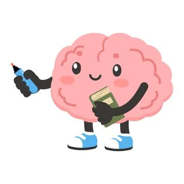 Human brain character with book and marker for educational learning concepts Stock Illustration