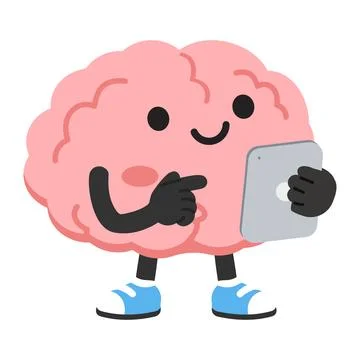 Human brain character holding digital tablet device Stock-Illustration