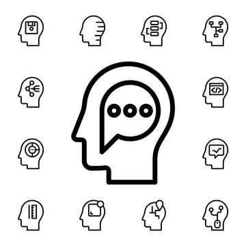 Human, brain, chat flat vector icon in mind process pack Stock Illustration