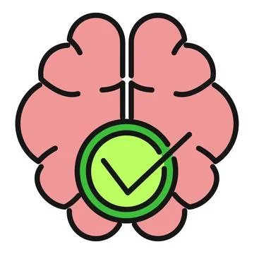 Human brain with check mark icon illustrating mental wellness Stock Illustration