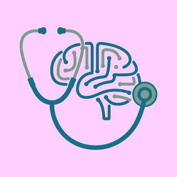 Human brain checkup concept with stethoscope mental health neurology vector.. Illustrazione stock