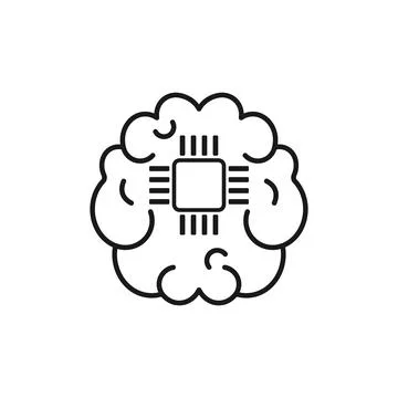 Human brain with chip cpu linear vector flat icon Stock Illustration