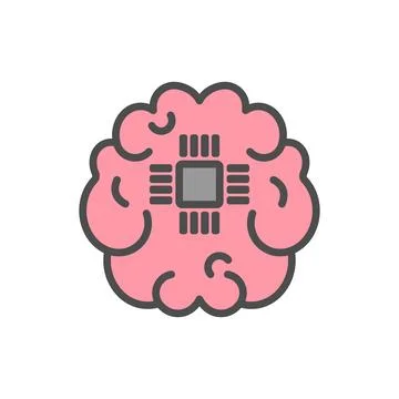 Human brain with chip cpu vector flat icon Stock Illustration
