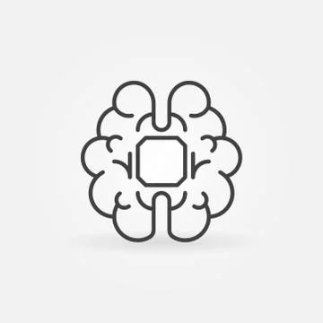 Human Brain with chip vector linear icon. AI Cyberbrain symbol Stock Illustration