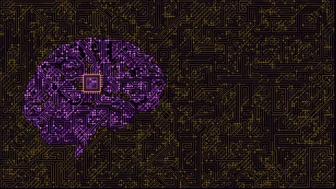 Human brain as a circuit board with a central microchip, symbolizing advanced Stock Footage 341903373