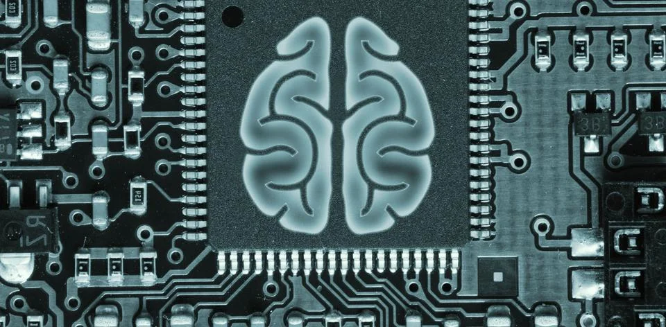 Human brain in circuit board Stock Illustration