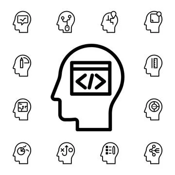 Human, brain, coding flat vector icon in mind process pack Stock Illustration