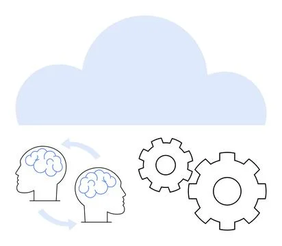 Human Brain Collaboration and Cloud Technology Integration with Gear Mechanis 库存插图