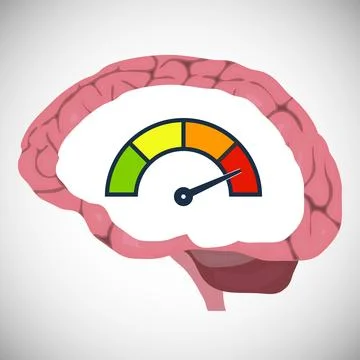 Human brain with colorful performance speedometer gauge dial inside vector Stock Illustration