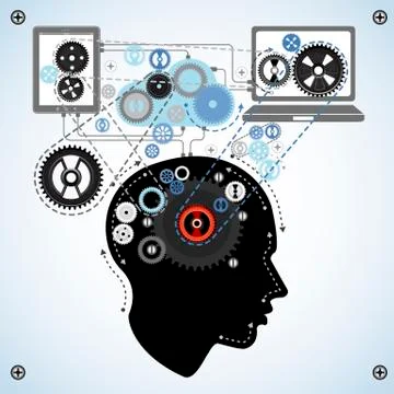 Human brain communicating with technology Stock Illustration
