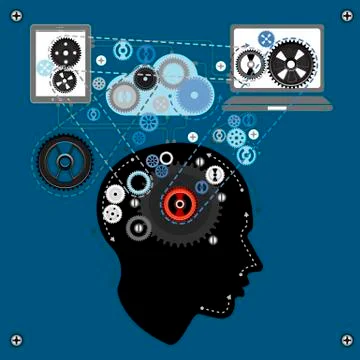 Human brain communicating with technology Stock Illustration