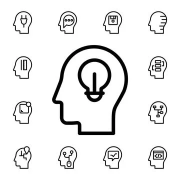 Human, brain, communication flat vector icon in mind process pack Illustrazione stock