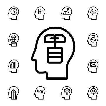 Human, brain, communication flat vector icon in mind process pack Stock Illustration