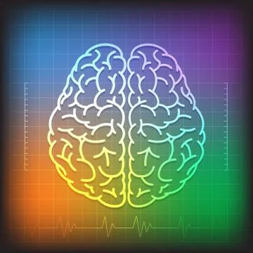 Human Brain Concept with Wave Diagram Colorful Background Stock Illustration