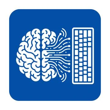 Human brain connected to computer keyboard icon representing mind-machine i.. Stockillustratie