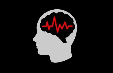 Human brain connected to ECG pulse line Stock Illustration
