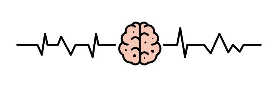 Human brain connected to ECG pulse line Stock Illustration