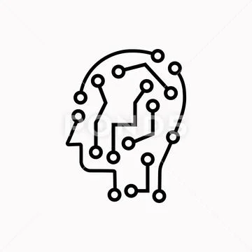 Human brain as digital circuit board. Artificial intelligence icon ...