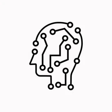 Human brain as digital circuit board. Artificial intelligence icon. Techno wo Stock Illustration