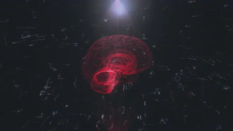 Human brain with Digital data and network connection in the form of artificial Stock Footage 133527487