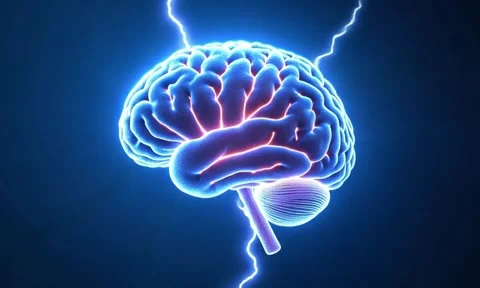 Human brain digital illustration. Electrical activity, flashes and lightning Stock Footage 301226894