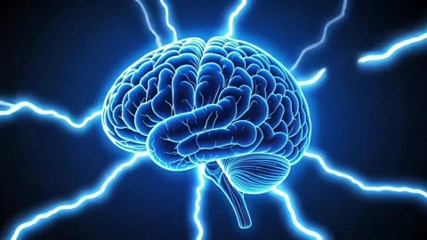 Human brain digital illustration. Electrical activity, flashes and lightning Stock Footage 301502532